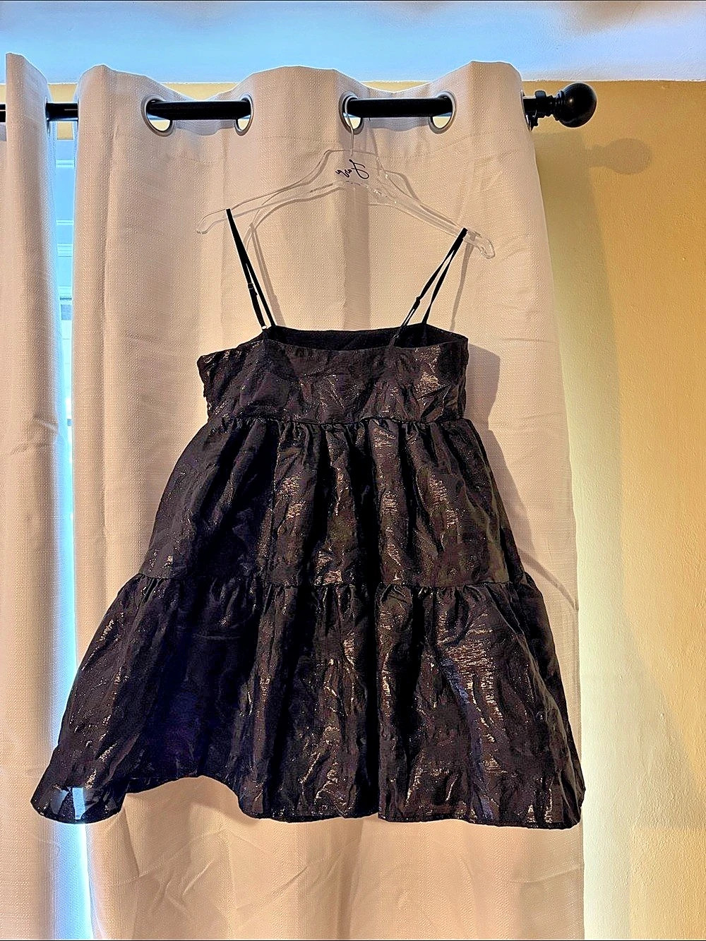 Endless Rose Metallic Floral Jacquard Tiered Minidress Black Mini Dress Size Sma
